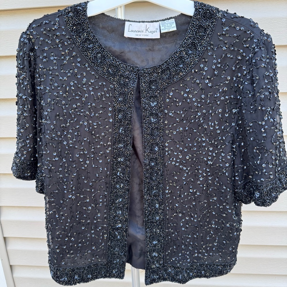 Laurence Kazar Vintage embroidered beaded silk evening jacket cardigan bolero